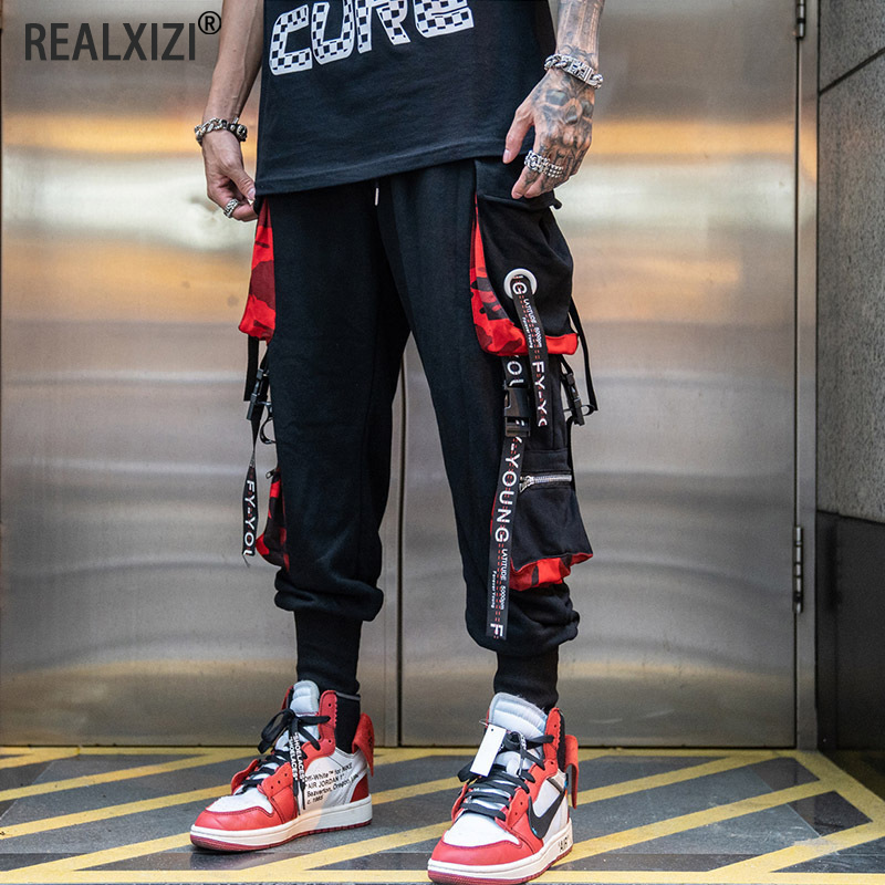 

Men's Pants Letter Ribbons Cargo Hip Hop Joggers Trousers Harajuku Casual Streetwear Hit Color Pocket Male Sweatpants Harem Pant 230317, Ck18-green