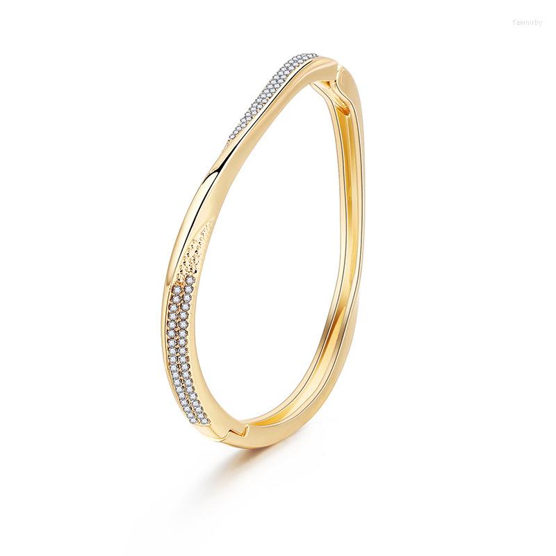 

Bangle ORNAPEADIA 2023 Summer Jewelry Gold-plated Crystal Bracelet For Women Minimalist Style Irregular Die-casting Open