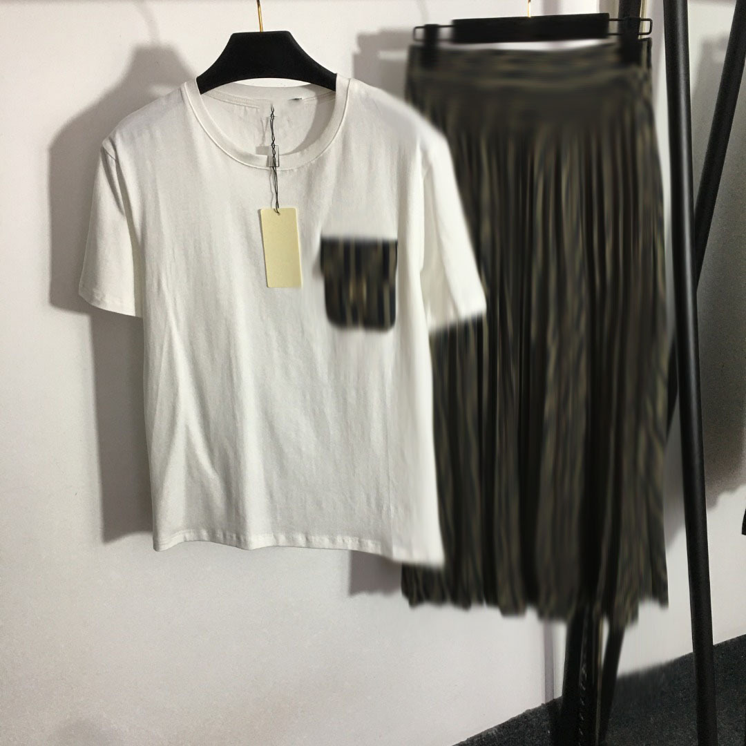 

305 XL 2023 Style Women's Two Piece Pants Spring Summer Cotton Brand Same Style Two Pieces Sets Short Skirt Empire Crew Neck meiyi8, White
