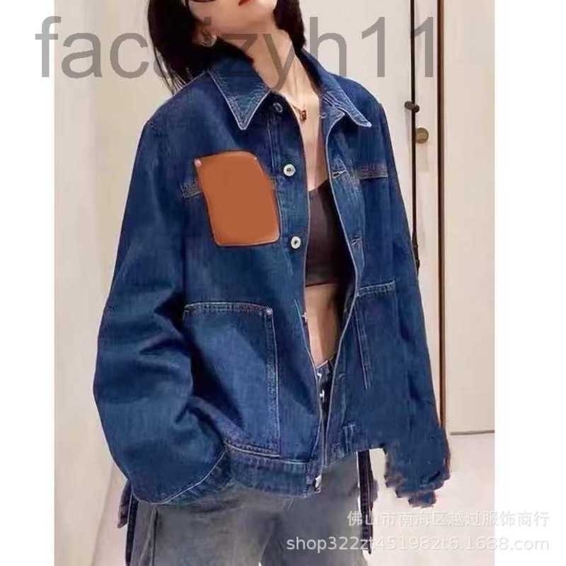 

Women' Jackets Designer Washed blue leather label panel lapel long-sleeved buttoned denim jacket 22ss new autumn casual AAZF, Blue3
