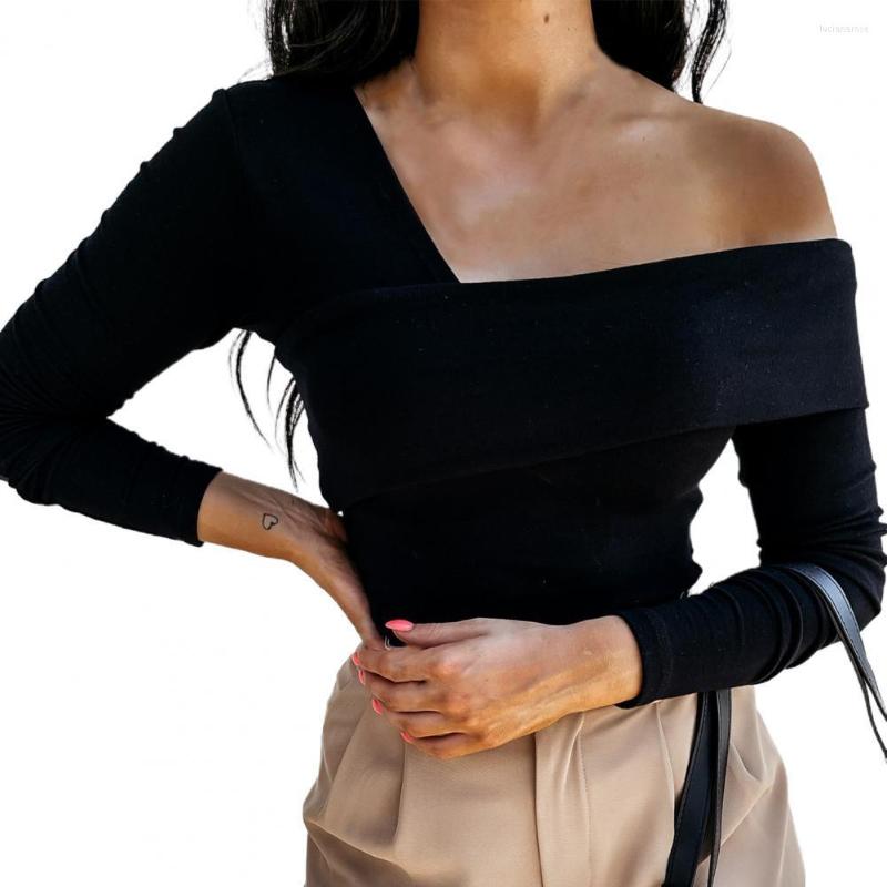 

Women' T Shirts Women Autumn Winter Shirt Off Shoulder Oblique Neck Strapless Backless Long Sleeve Solid Color Ladies Slim Femme, White