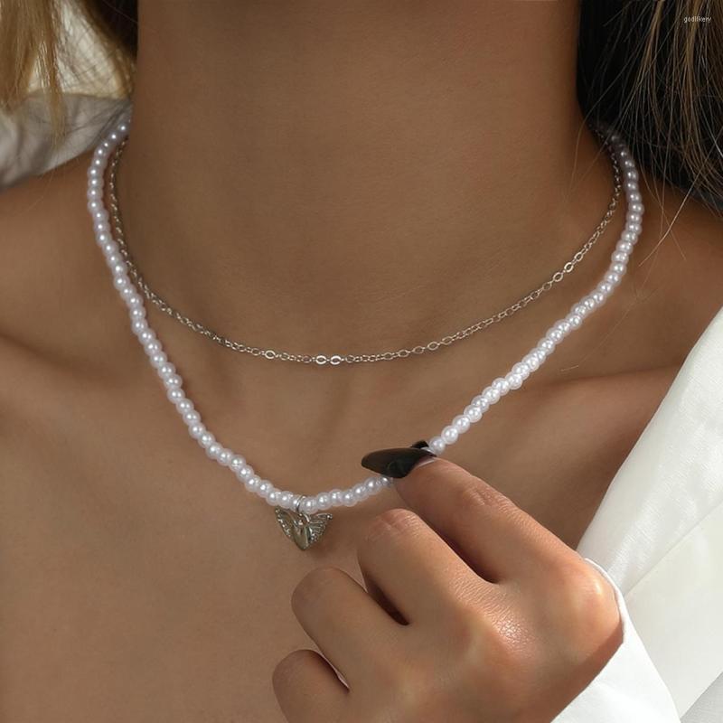 

Choker Aprilwell One Piece Pearl Necklace For Women Vintage Multi-layered Aesthetic Heart Pendant Neck Chains Jewelry Colgantes