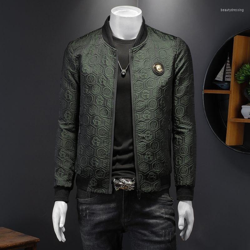 

Men's Jackets Spring Vintage Casual Coat Slim Fit Pattern Bomber Jacket Men 4xl Puff Jacquard Black Jaqueta Masculina, Green