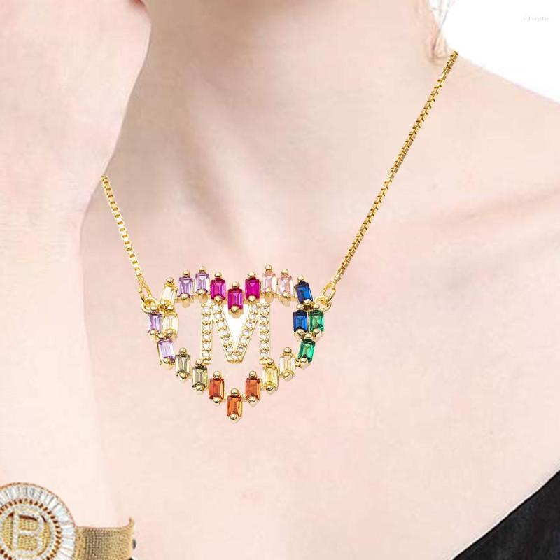 

Chains Rainbow Cubic Zircon Necklace Heart Shape Letter Name Jewelry For Women Accessories Girlfriend Gift