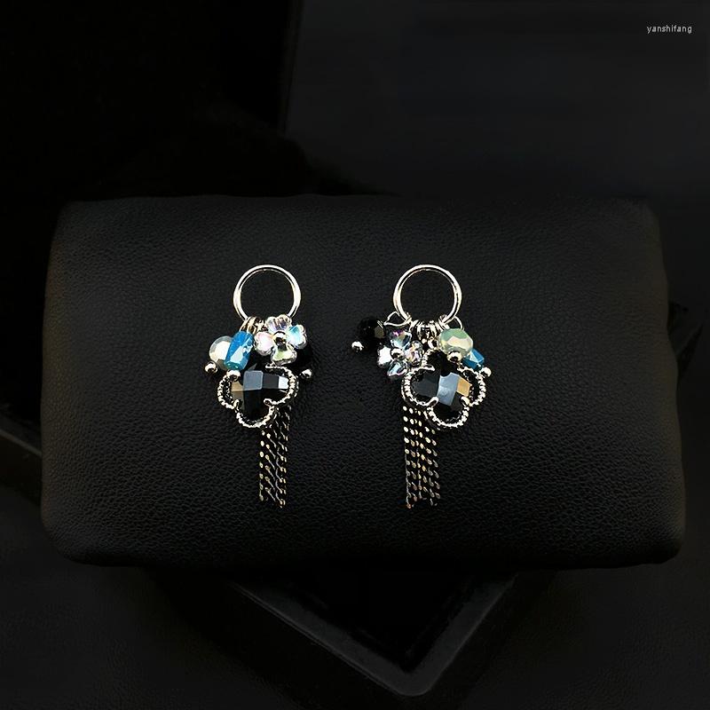 

Dangle Earrings Original Design Handmade High-End Exquisite Four-Leaf Clover Tassel Rhinestone Drop Jewelry Women Party Gifts