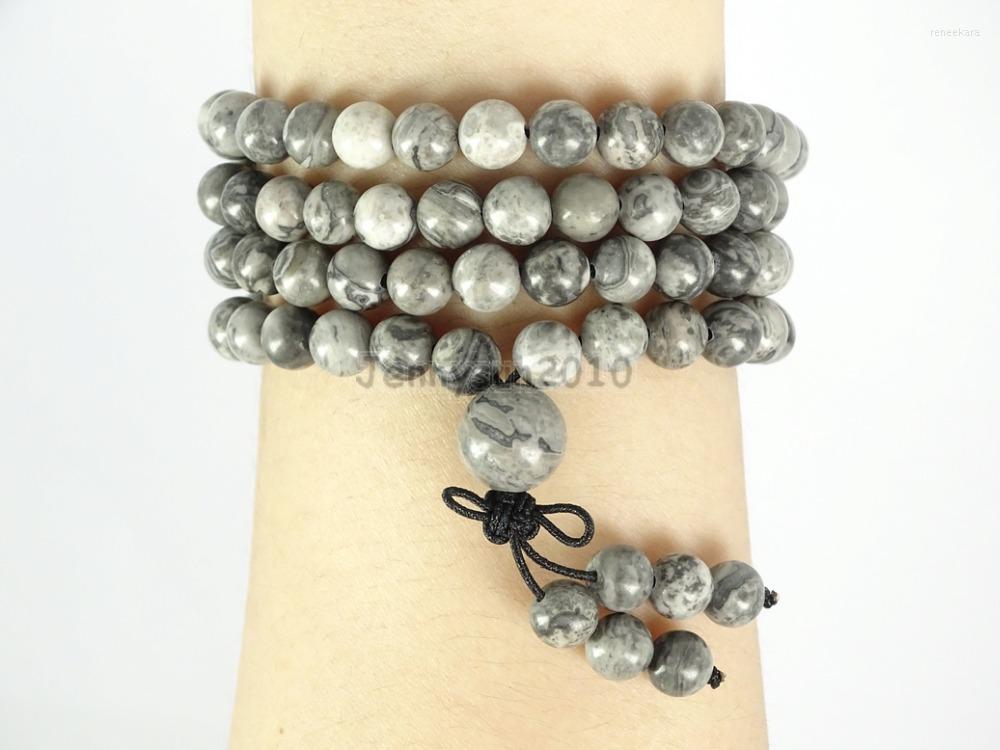 

Strand Natural Landscape 6mm Gems Stone Buddhist 108 Beads Prayer Mala Multi-Purpose Stretchy Bracelet 5Strands/Pack