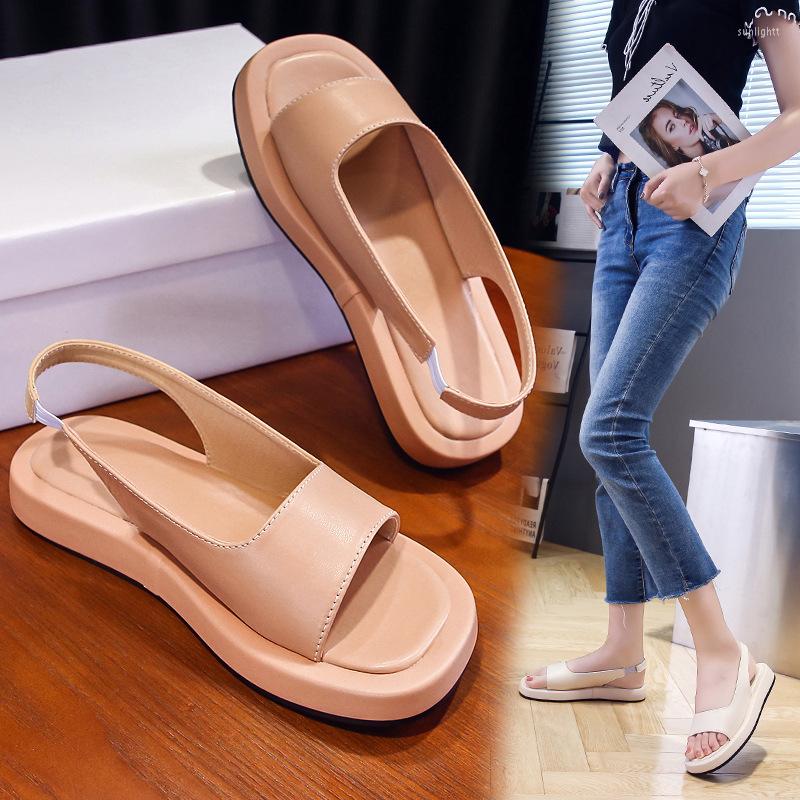 

Dress Shoes Luxury Slip-On Summer Women's Casual Female Sandals Designe Style Comfortable Women Slippers Platform, Apricot