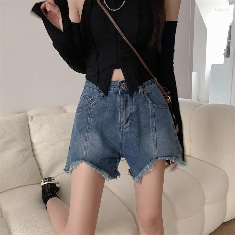 

Women' Shorts Women High Waist Tassel Denim Summer Office Lady Jeans Femme Harajuku Wide Leg Pants Y2K Clothes Bottoms DK002, Sky blue