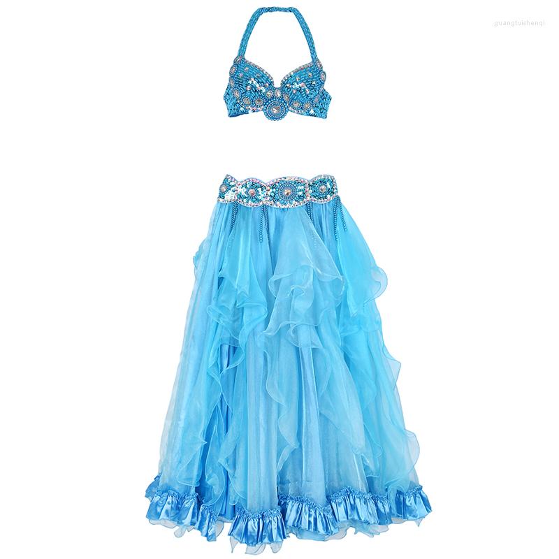 

Stage Wear 2023 Performance Beads Belly Dancing Oriental Dance Costumes 3pcs Set (Bra Belt Skirt) Costume, Turquoise