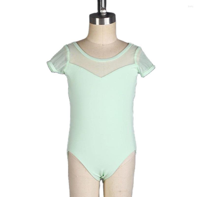 

Stage Wear Short Sleeve Cotton And Mesh Leotard For Children Ballet Dancing Practice Bodywear Low Back Leotards 03D0014, Pink