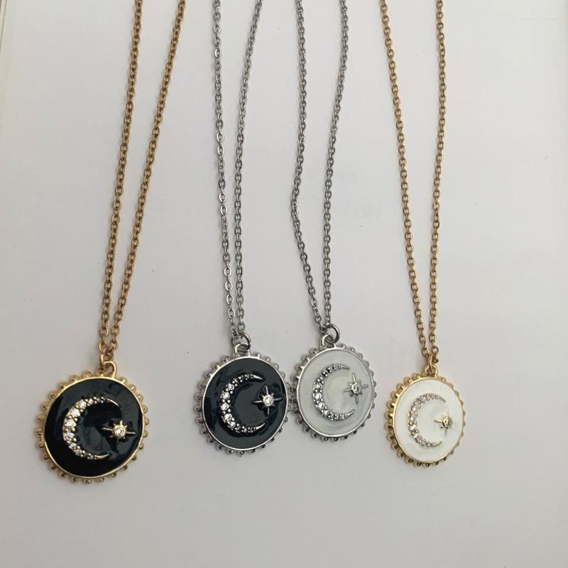 

Pendant Necklaces Simple CZ Pave Moon Black White Round Necklace For Women Gold Color Copper Charm Trend Accessories Clavicle Chain Choker