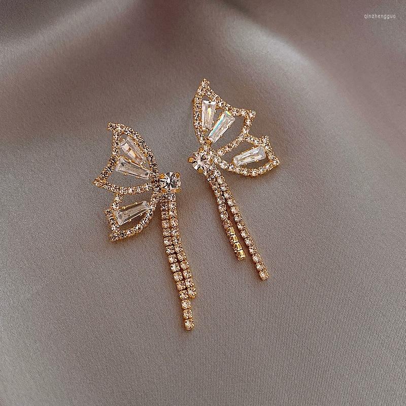 

Dangle Earrings Luxury Fashion Rhinestone Butterfly Wing Drop For Women Shiny Crystal Long Tassel Wedding Party Jewelry