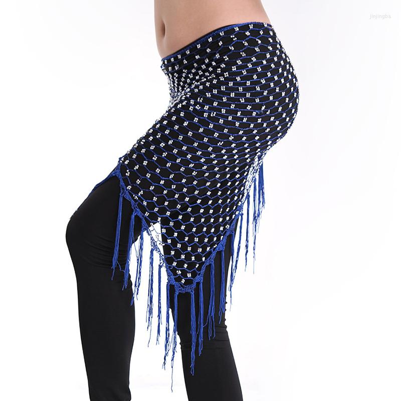 

Stage Wear 5 Colors Belly Dance Clothes Accessories Stretchy Net Crochet Beaded Shawl Beads Triangle Belt Hip Scarf, Gold