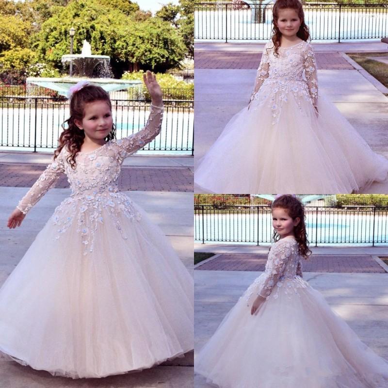 

Girl Dresses Vintage Flower Girls Dress For Wedding Evening Children Princess Party Pageant Long Gown Kids Formal Clothes, Ivory
