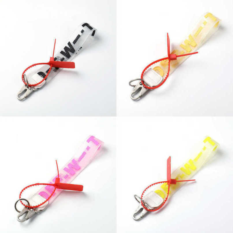 

Key Luxury Offs Rings Brand Keychains Clear Rubber Jelly Letter Print Keys Ring Fashion Men Women Canvas Keychain Camera Pendant Belt 3.5x25cm Keyring 07rq