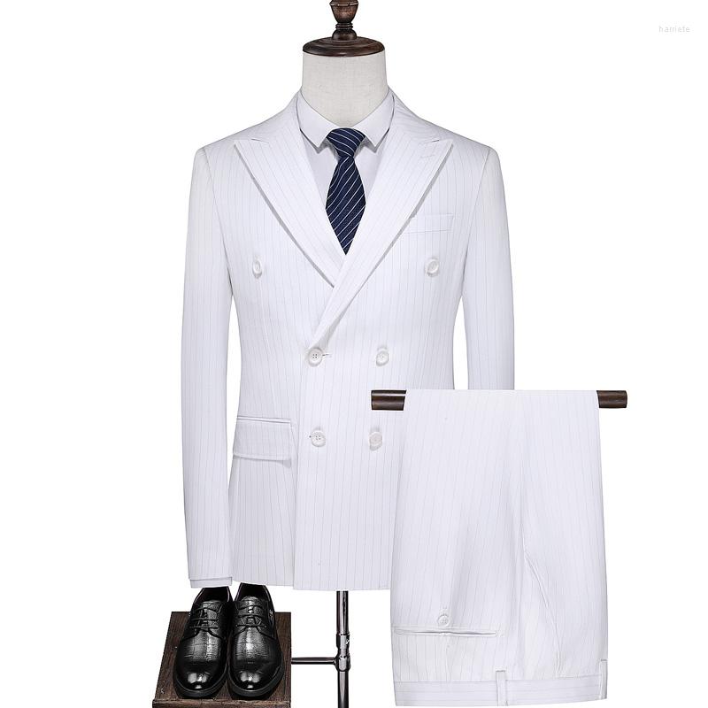 

Men's Suits Men Wedding Dress Three-piece Suit Stripe Men's Business Casual Office Jacket Trouser Vest Fashionable Slim, White