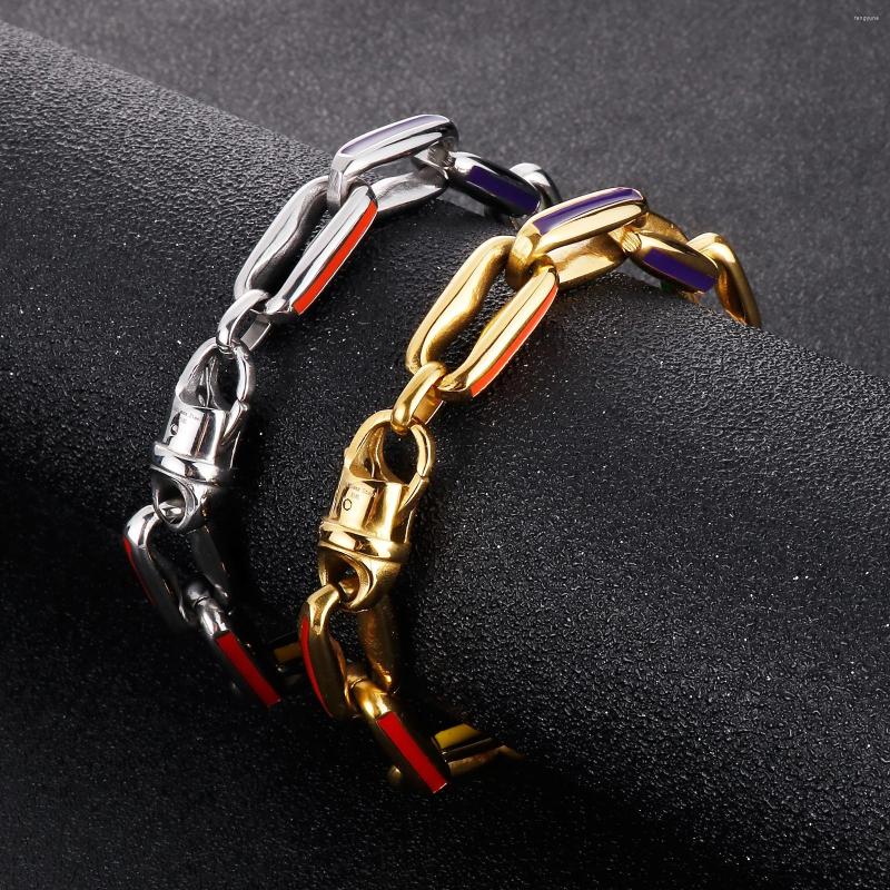 

Charm Bracelets Hip Hop Link Chain For Men Stainless Steel Gold Silver Color Feature Hollow Square Wrist Bangles Jewelry