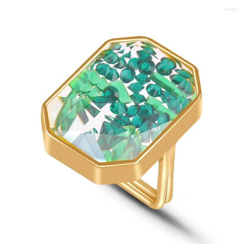 

Cluster Rings FYJS Unique 10 Pcs Light Yellow Gold Color Geometric Shape Crystal Finger Ring Wish Bottle Jewelry