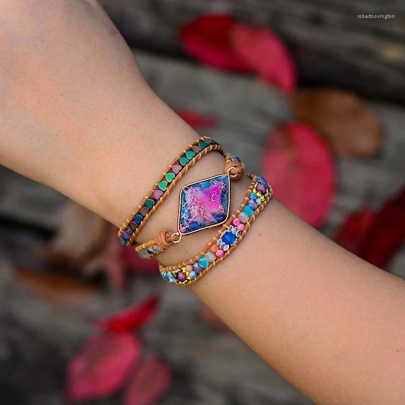 

Charm Bracelets Arrival 4Unik Boho Leather Wrap W/ Nautural Stone Tibetan Beads Wristband Bracelet Teengirl Women Jewelry Bijoux