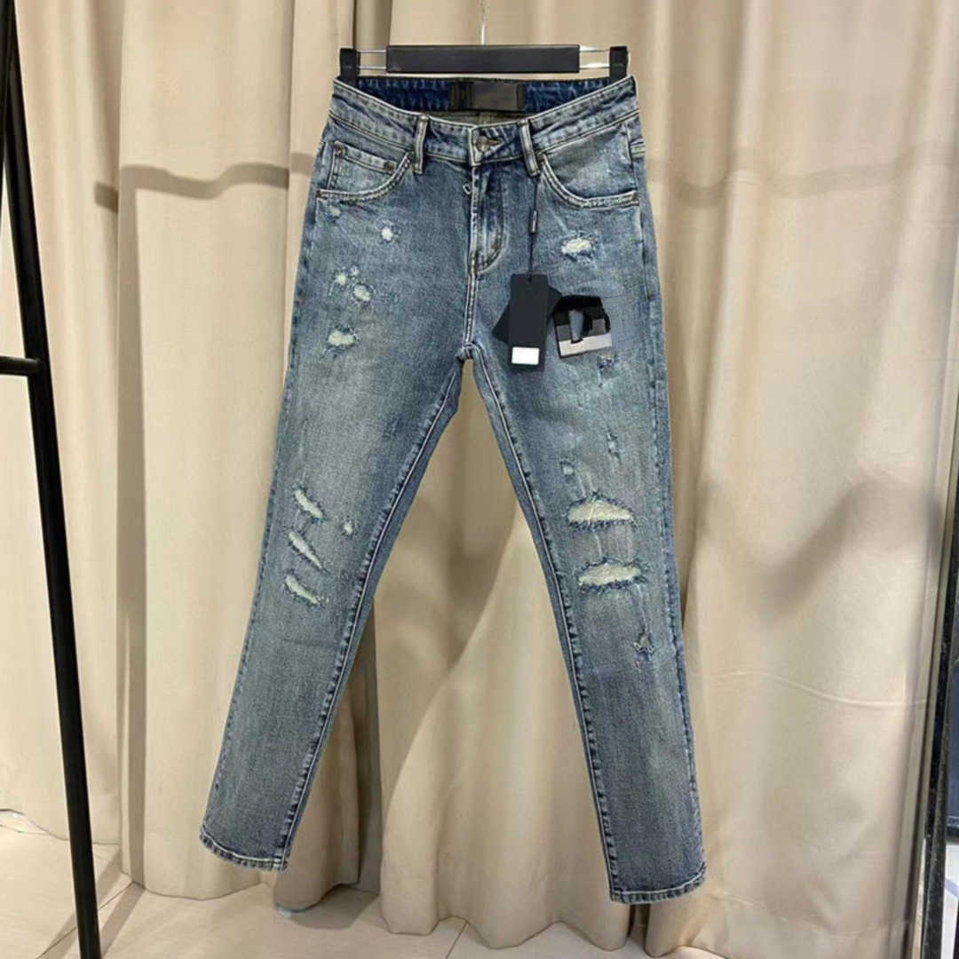 

Light blue jeans designer mens pants fashion letter embroidery denim trousers men stretch slim slacks ripped Jeans