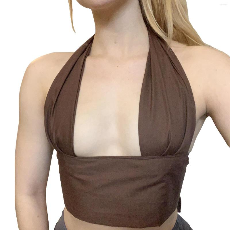 

Women' Tanks Women Sleeveless Crop Top Adults Sexy Low Cut Solid Color/Contrasting Color Halter Pullover, Orange