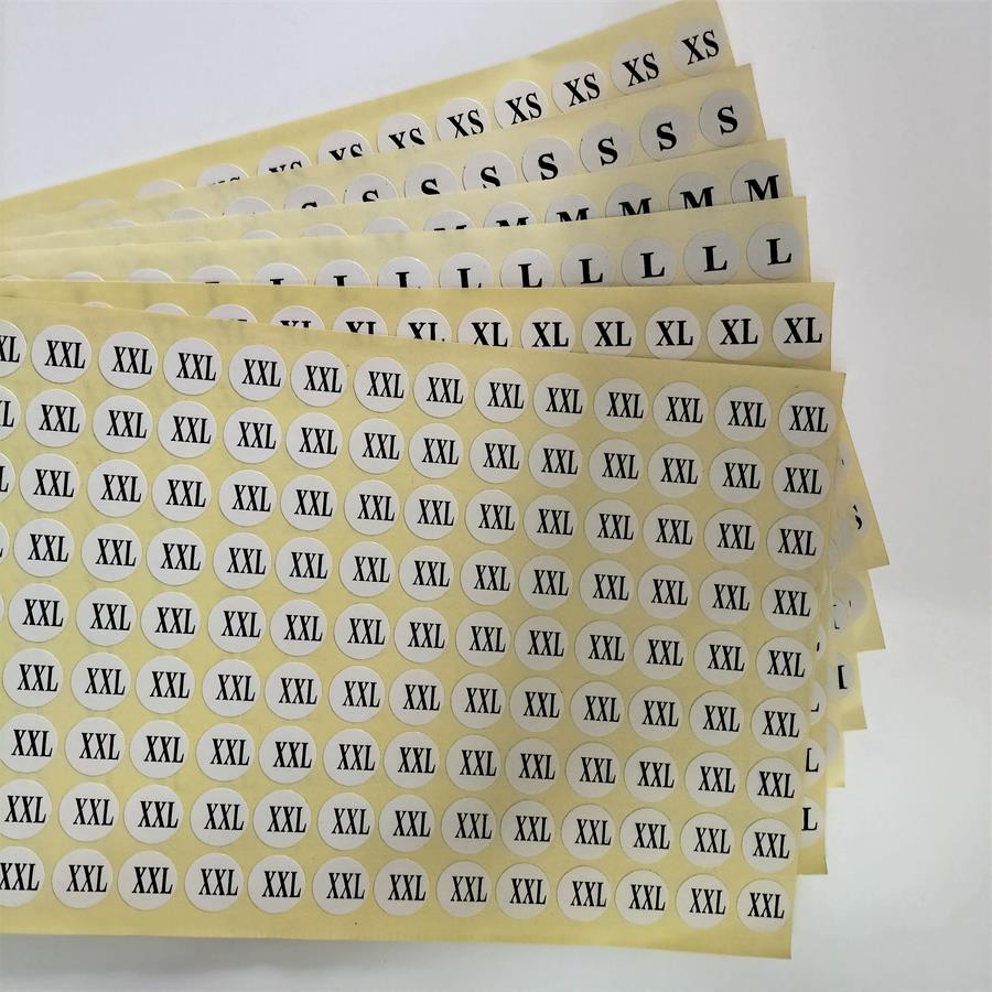 Mix XS/S/M/L/XL/XXL/XXXL-6XL Adhesive Sticker Size Label White Garment 1.3cm Diameters-image-403541910