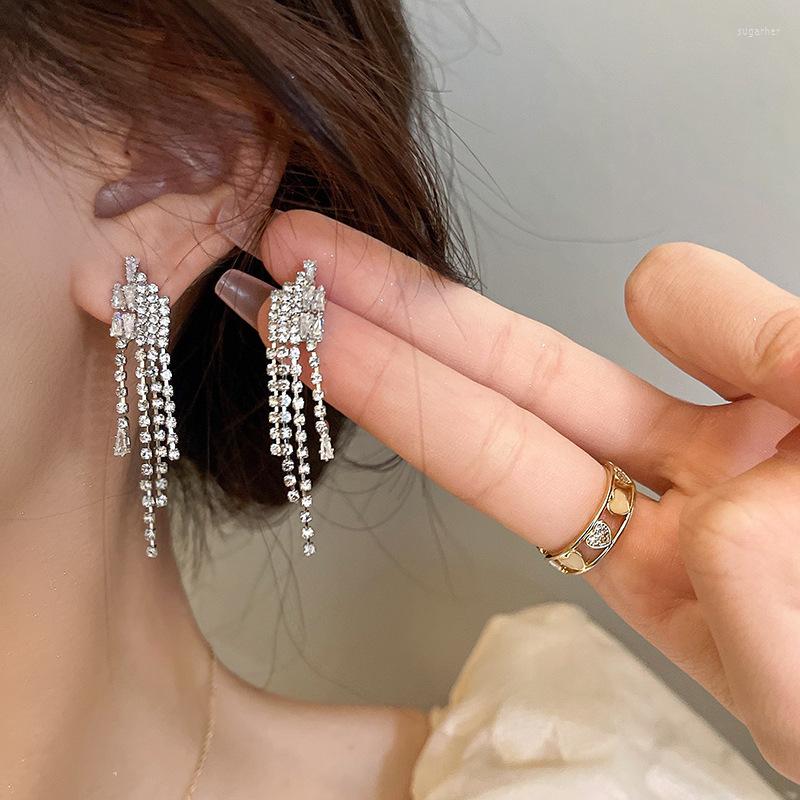 

Stud Earrings Geometric Crystal For Women Vintage Hyperbole Long Tassel Rhinestone Drop Wedding Jewelry