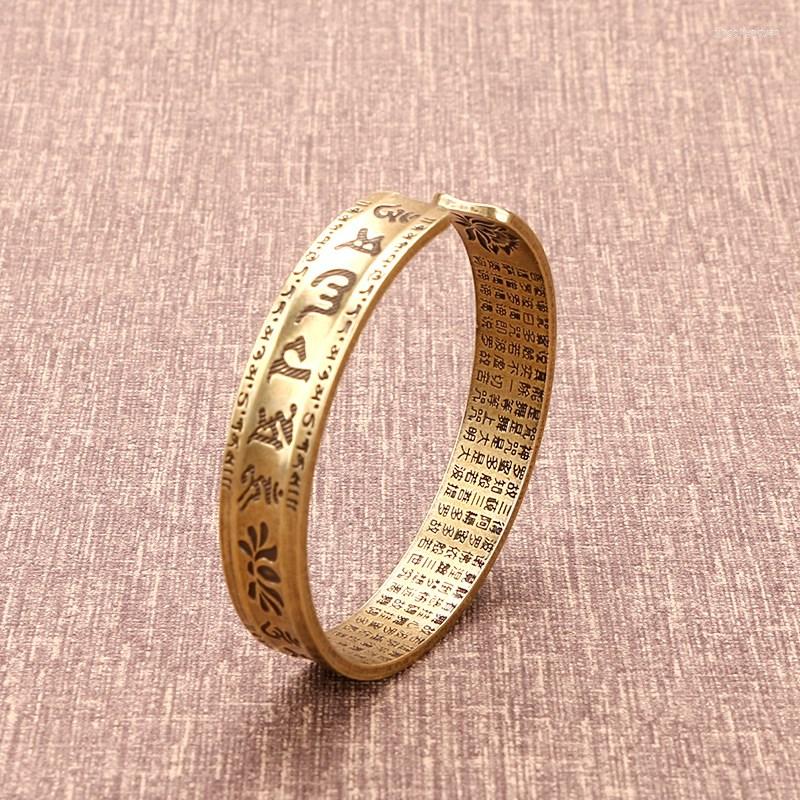 

Bangle ZG Six-character Bronze Bracelet For Men High Quantity Retro Heart Buddhist Solid Lotus Brass Charms Male