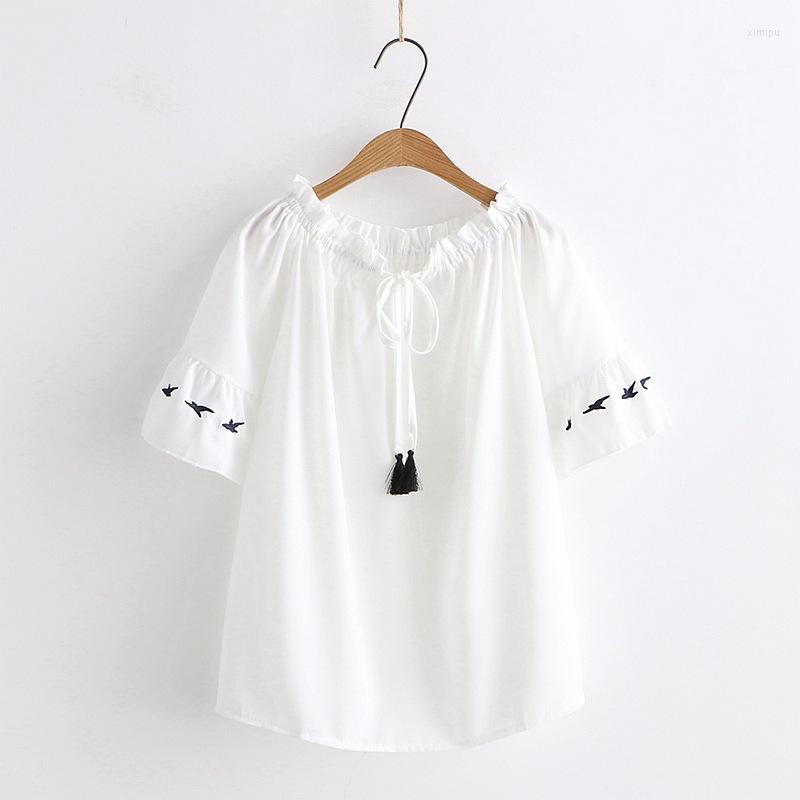 

Women's Blouses 2023 Summer Women Blouse Short Sleeve Shirt Tops #50629, White