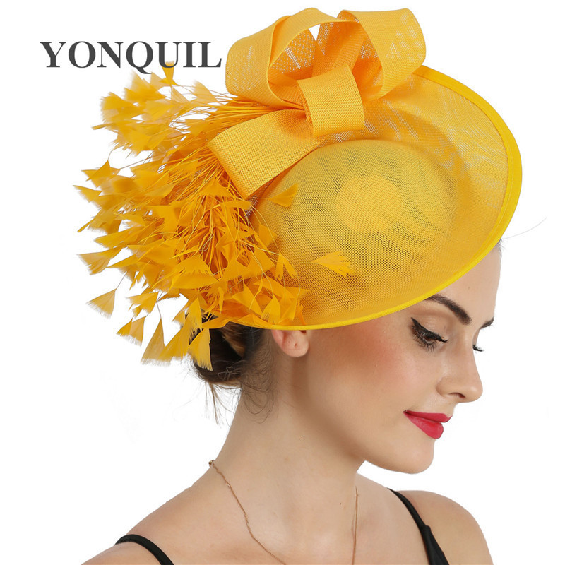 

Stingy Brim Hats Imitasion Sinamay Fascinating Cocktail Women Hat Fascinator Hair Clip Bride Fancy Flower Millinery Cap Derby Party Headwear 230316, Yellow