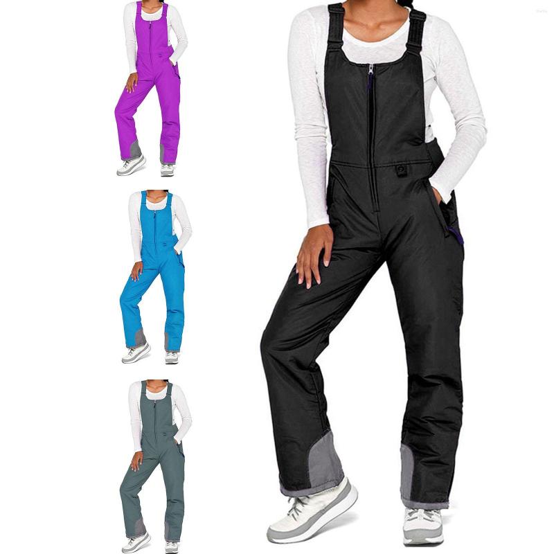 

Women' Pants Women' Sleeveless Ski Overalls Adjustable Shoulder Strap Jumpsuit Side Pocket Long Clothes, Black