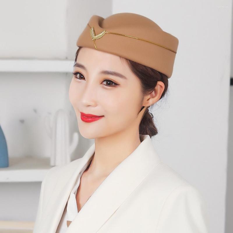 

Berets Chic Stewardess Beret Breathable  Flight Attendant Vintage Woolen Air Hostesses For Vacation, Rose red
