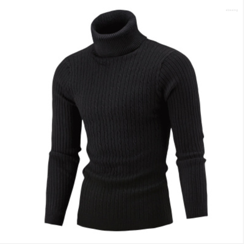 

Men's Sweaters Classic Solid Color Men's Clothing British European Style Autumn And Winter Sweater Thick Turtleneck, Navy