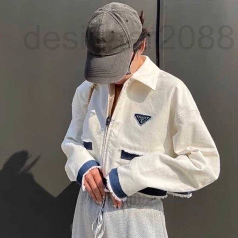 

Women's Jackets designer Milan fashion log style white denim short zip coat I1C3, Picture color