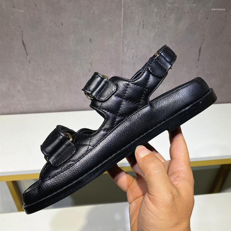 

Sandals Luxury Women's 2023 Summer Style Flat Hook & Loop Cowhide Beach Shoes Real Leather Sports Woman Designer 41.42, 12