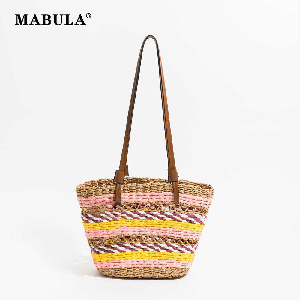 

Multi Color Contrast Women Straw Woven Beach Tote Handbag 2023 Brand Casual Shoulder Shopper Purse Trend Student Bookbag 230315