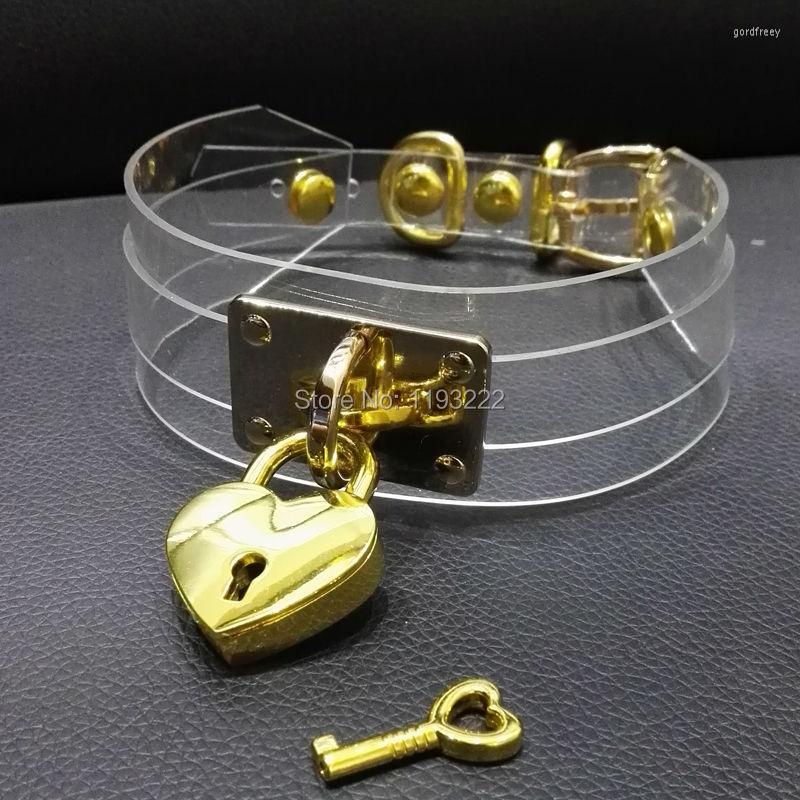 

Choker Handmade Clear Punk Harajuku Layer PVC Double Straps Gold Heart Shaped Locakble Key Collar Padlock Necklace