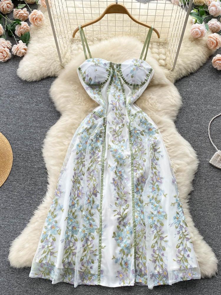 

Casual Dresses Lady Temperament Fashion Backless Sexy Tube Top Sling A-Line Print Embroidery Dress Women 2023 Holiday Style Summer YQ013, Green