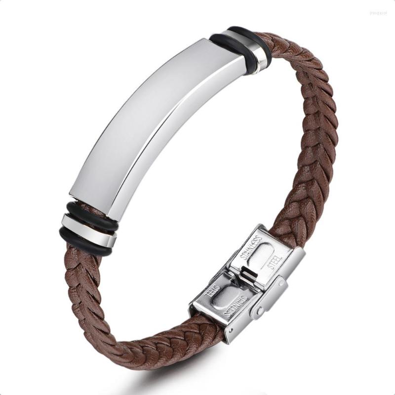 

Charm Bracelets Trendy Leatherwear Weave Genuine Bracelet For Man Leisure Color Contrast Stainless Steel Bangle Year Christmas Gift