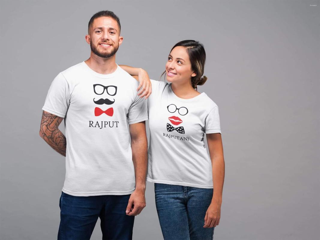 

Men' T Shirts Rajput Rajputani Couple T-Shirt, White