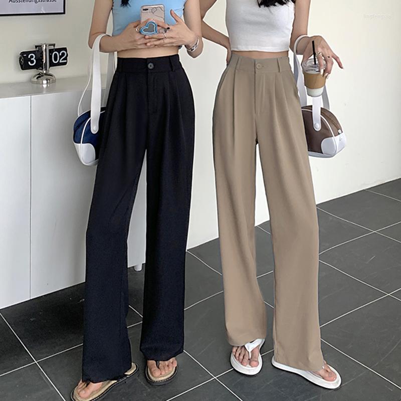 

Women' Pants Rimocy 2023 Straight Wide Leg Women' Korean Style High Waist For Women Solid Color Loose Suit Trousers Female, Black