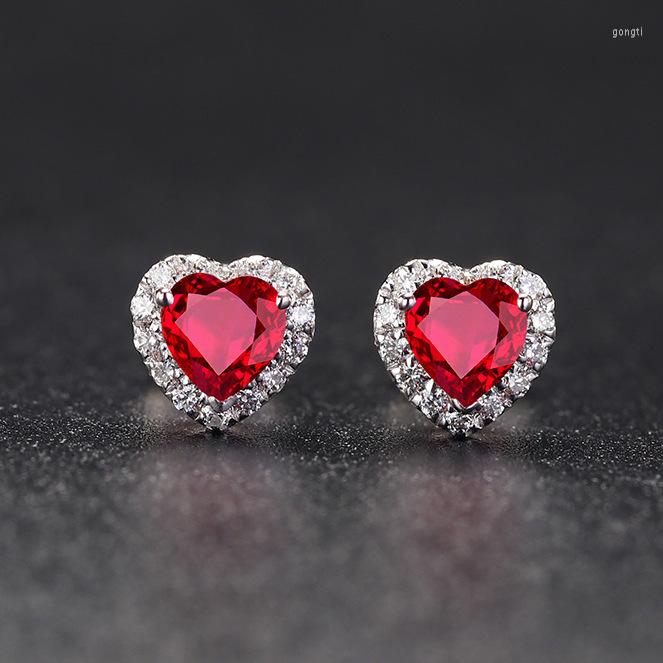 

Stud Earrings Exquisite Korean Version Sweet Heart-shaped Ruby Female Temperament Love Color Jewelry Wholesale