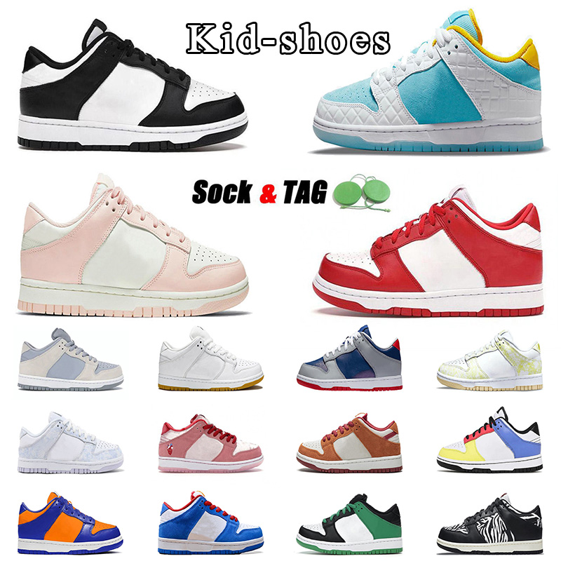 

luxurg kids designer retro panda kids shoes lagoon pulse orange pearl university red men women kids sneakers strange love zebra running shoes youth shoes, Socks and tag