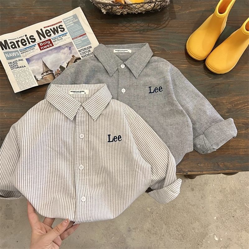 

Kids Shirts Children's Shirt Autumn Boy Embroidered Striped Shirt Long Sleeves Outerwear Baby Boy Western Style Shirt Coat 230317, Gray