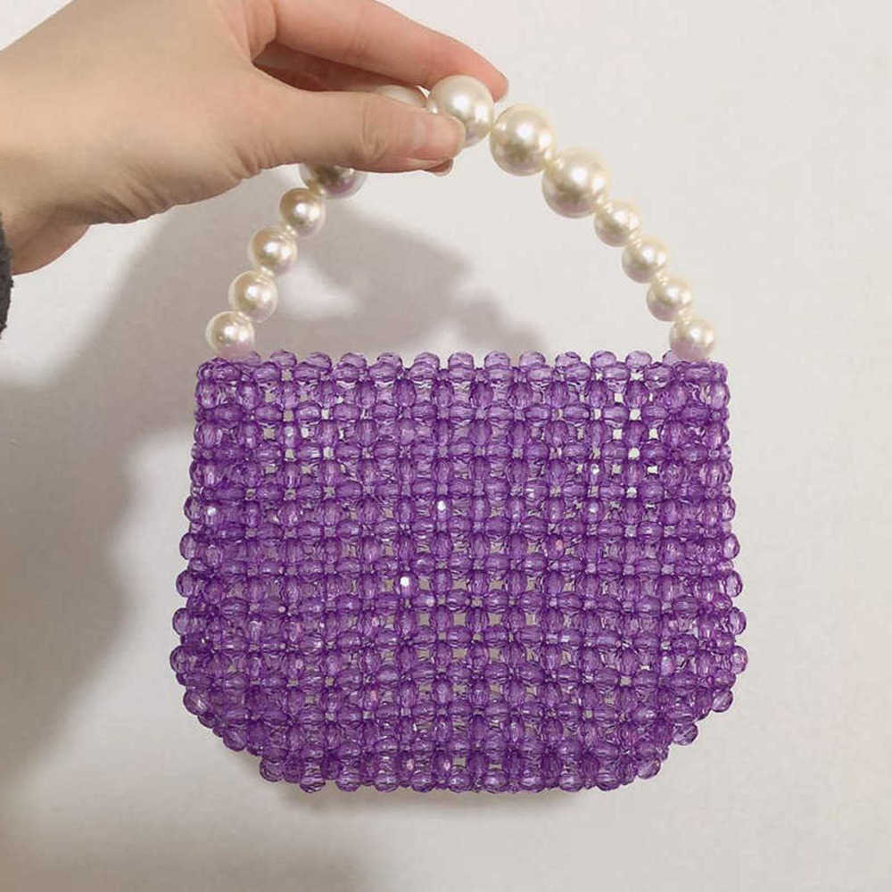 

White portable large round pearl bag, purple acrylic transparent corner bead, hand-woven bead Qingdao 230304, Any color can be customized