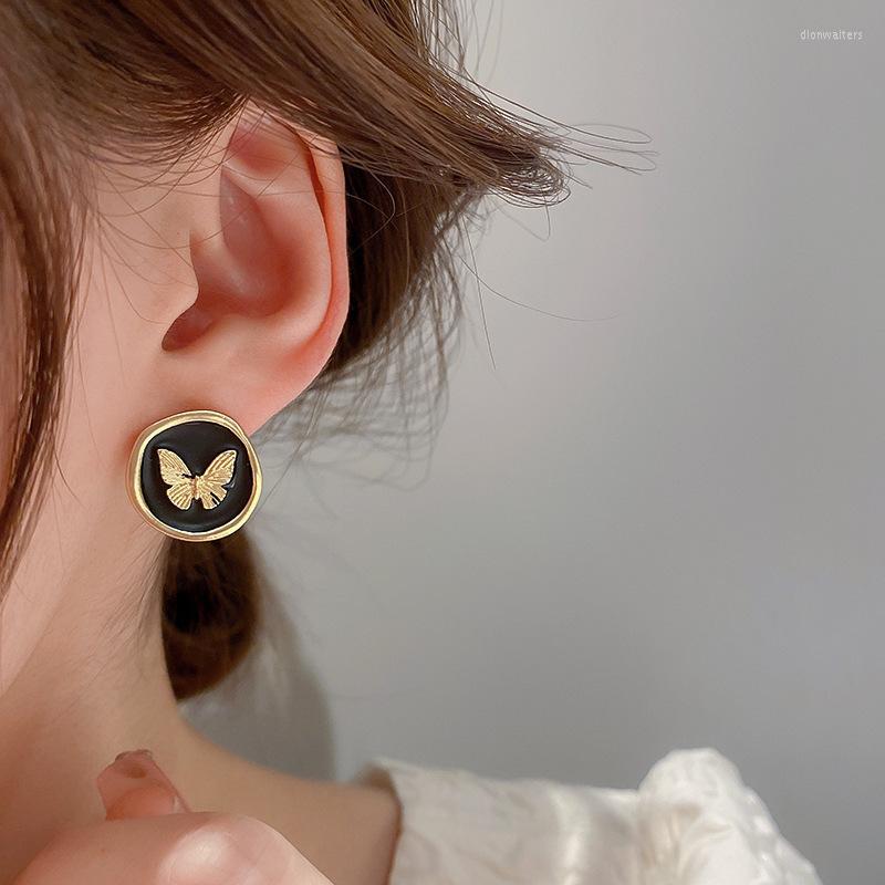 

Stud Earrings 2023 Arrival Fashion Round Metal Women Vintage Circle Butterfly French Elegant Female Jewelry