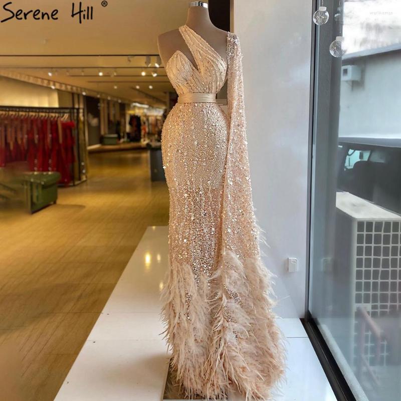 

Party Dresses Mermaid Gold One Shoulder Cape Evening Gowns 2023 Luxury Feather Beading Elegant For Women BLA71096 Serene Hill