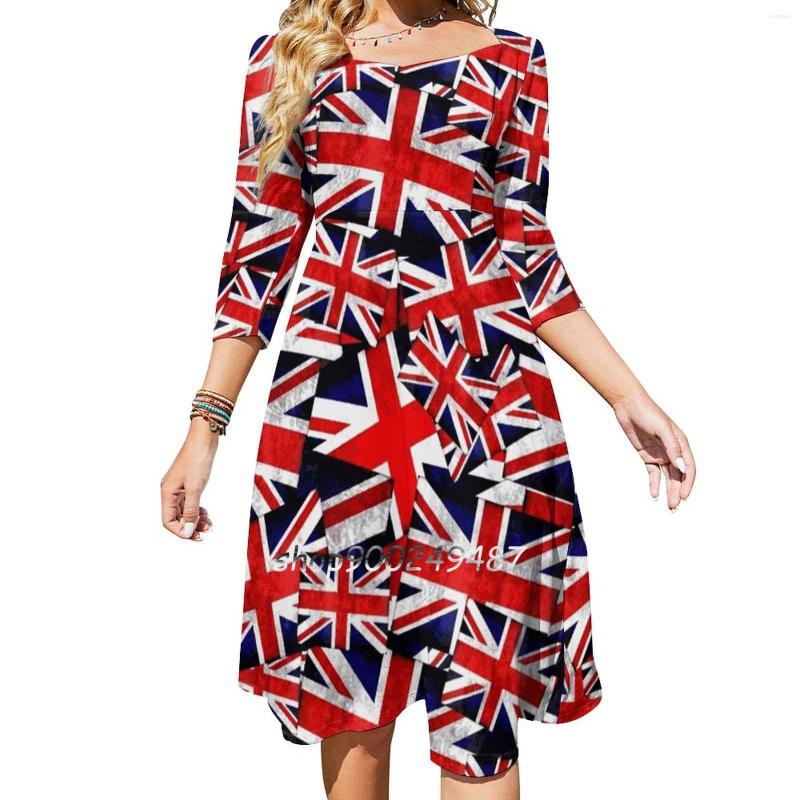 

Casual Dresses Union Jack British England Uk Flag Square Neck Dress Cute Loose Print Elegant Beach Party, Nz038