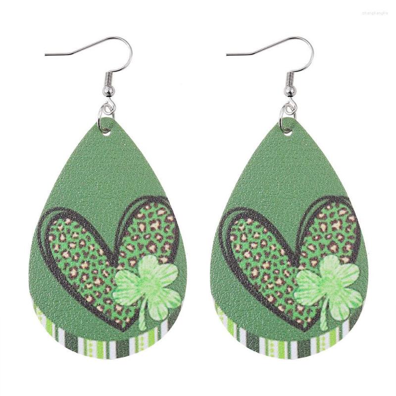 

Hoop Earrings Irish Green Festival Leopard Print Love PU Leather Drop