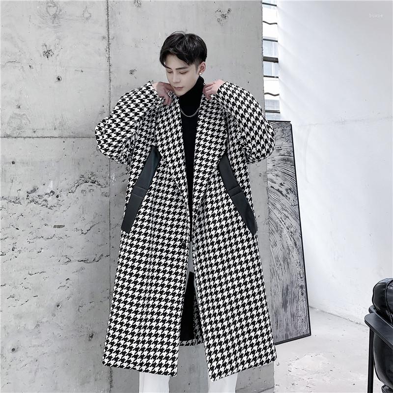 

Men's Wool Men's Fashion Winter Single Breasted Jacket Coat Thickened Qianniao Grid Leather, Picture color